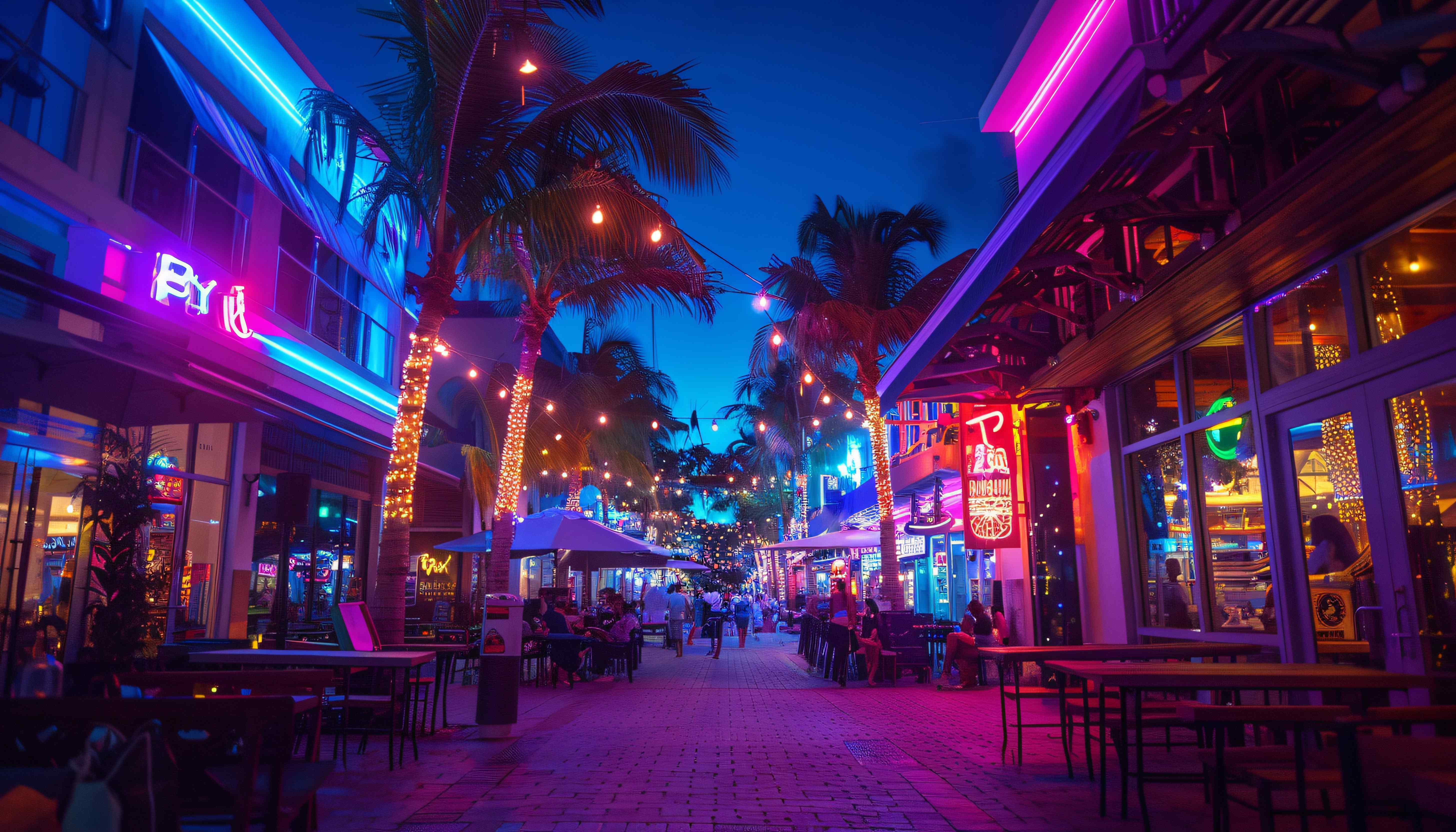 Miami neon street at night