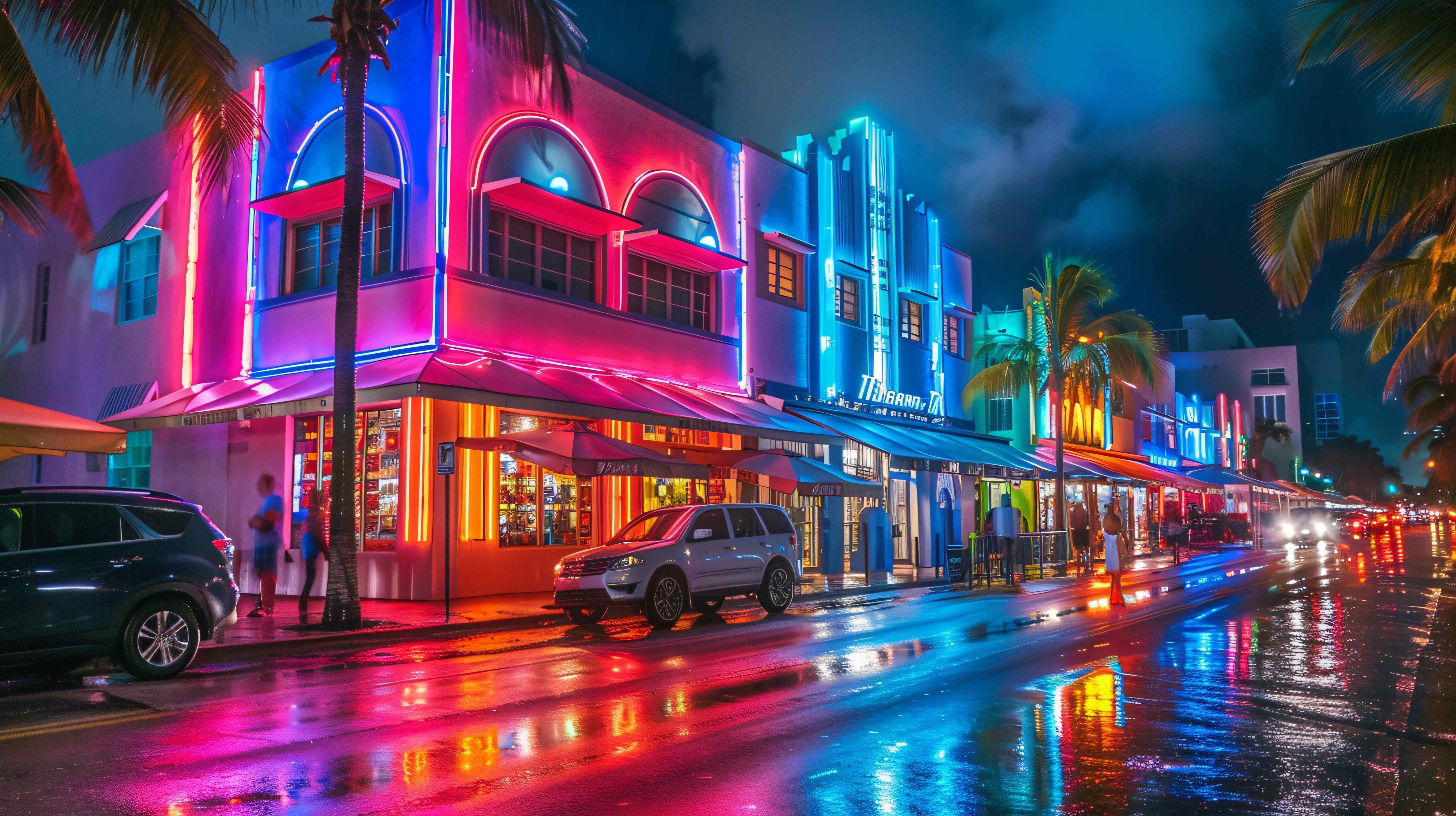 Miami Ocean Drive at night