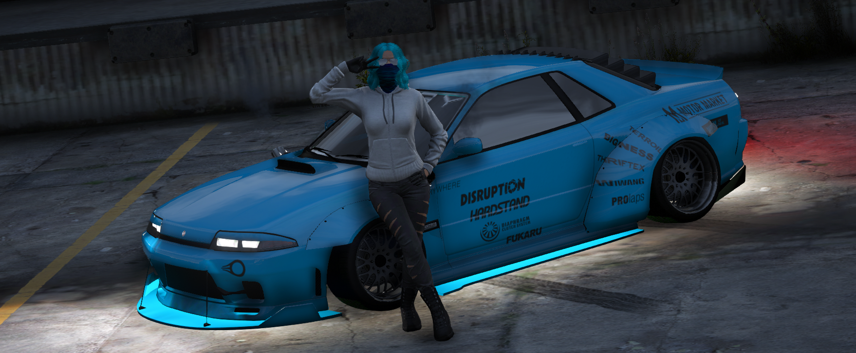 Character with Blue Modified Sports Car