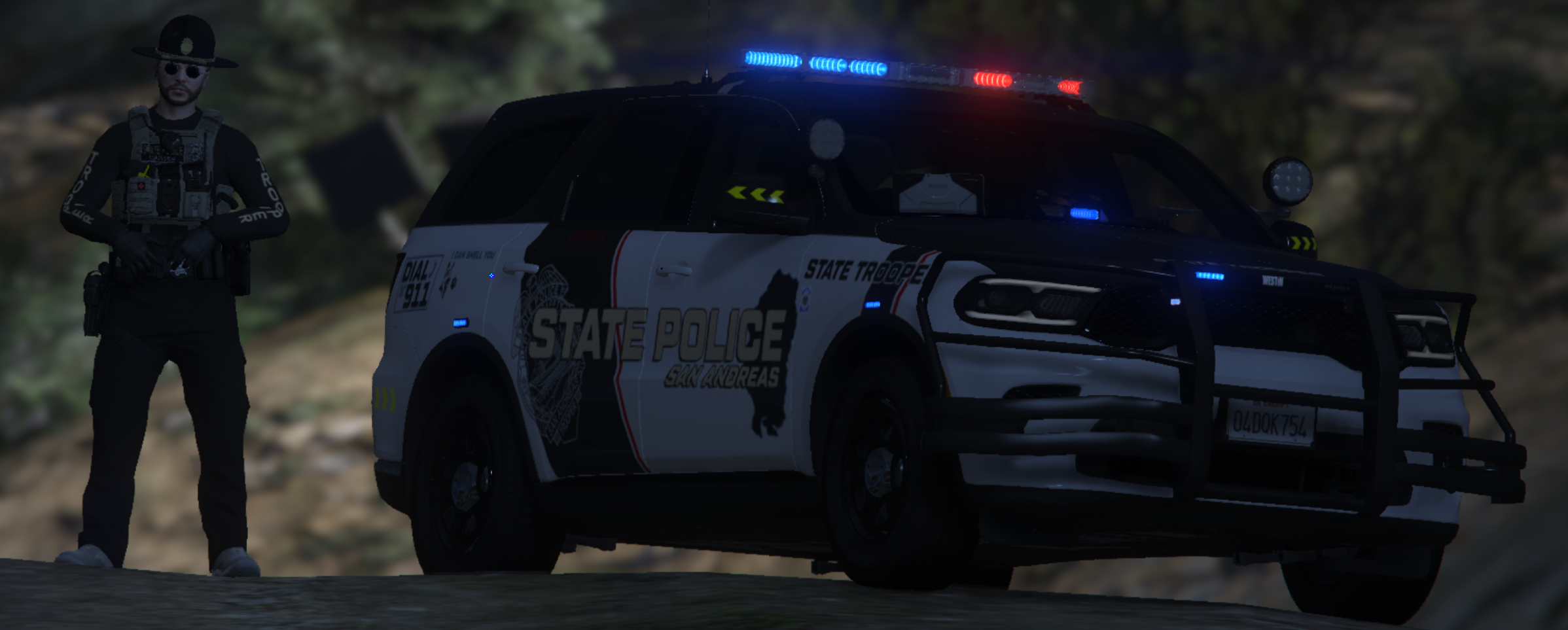 State Police Officer with Patrol Car
