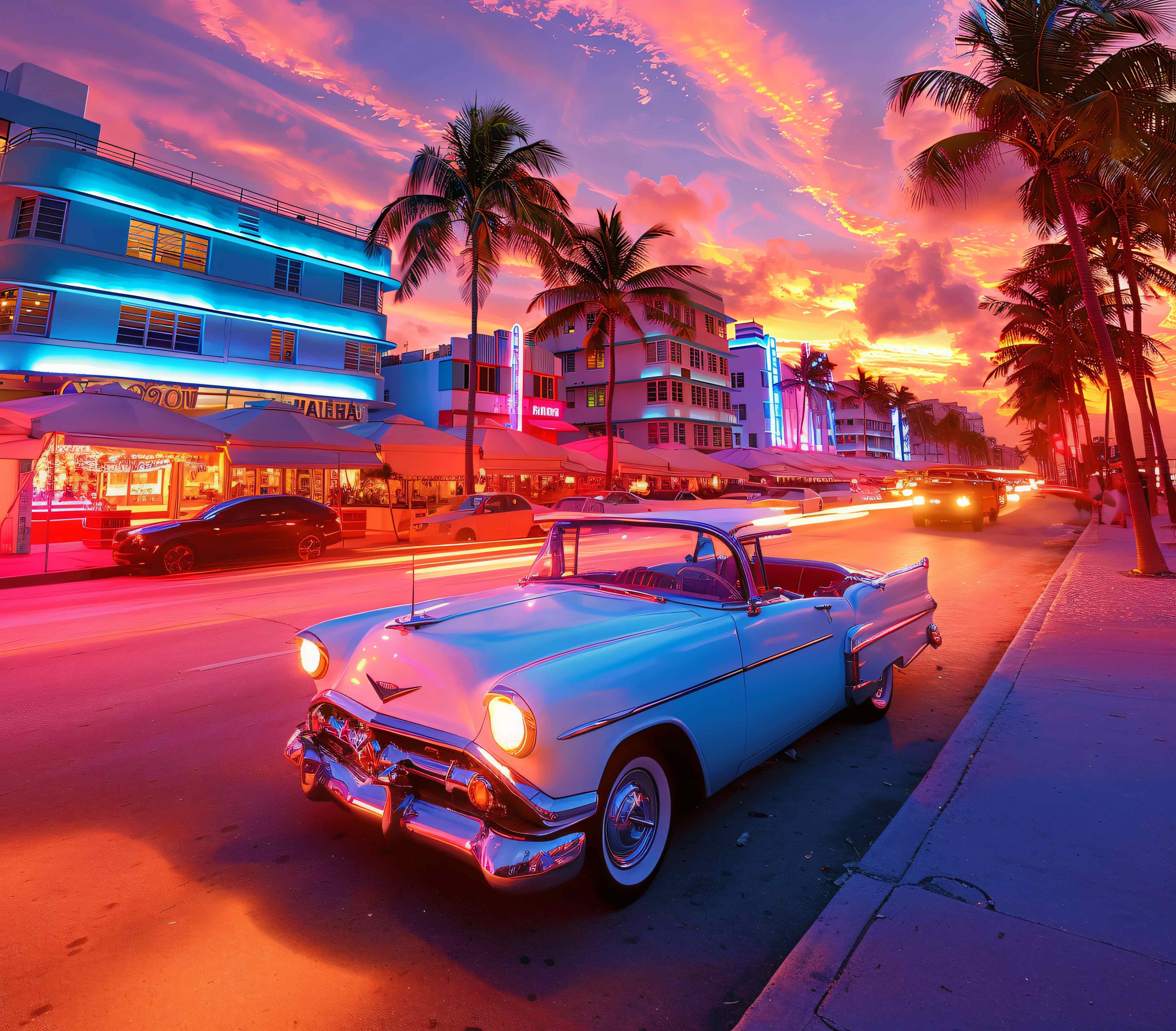 Miami Ocean Drive at sunset