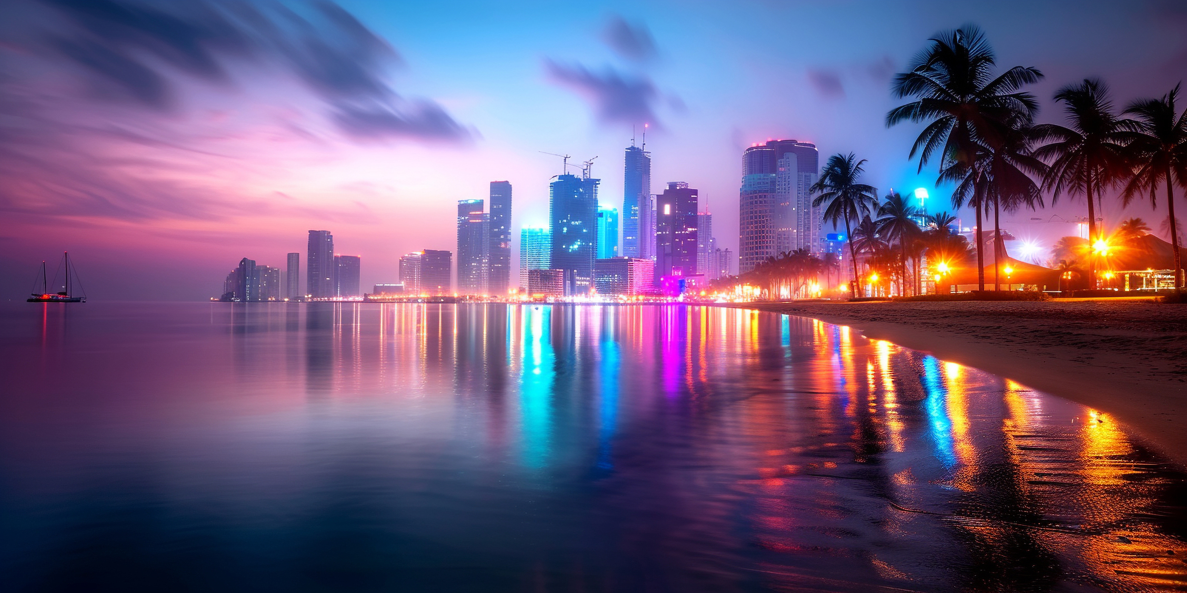 Miami cityscape at sunset