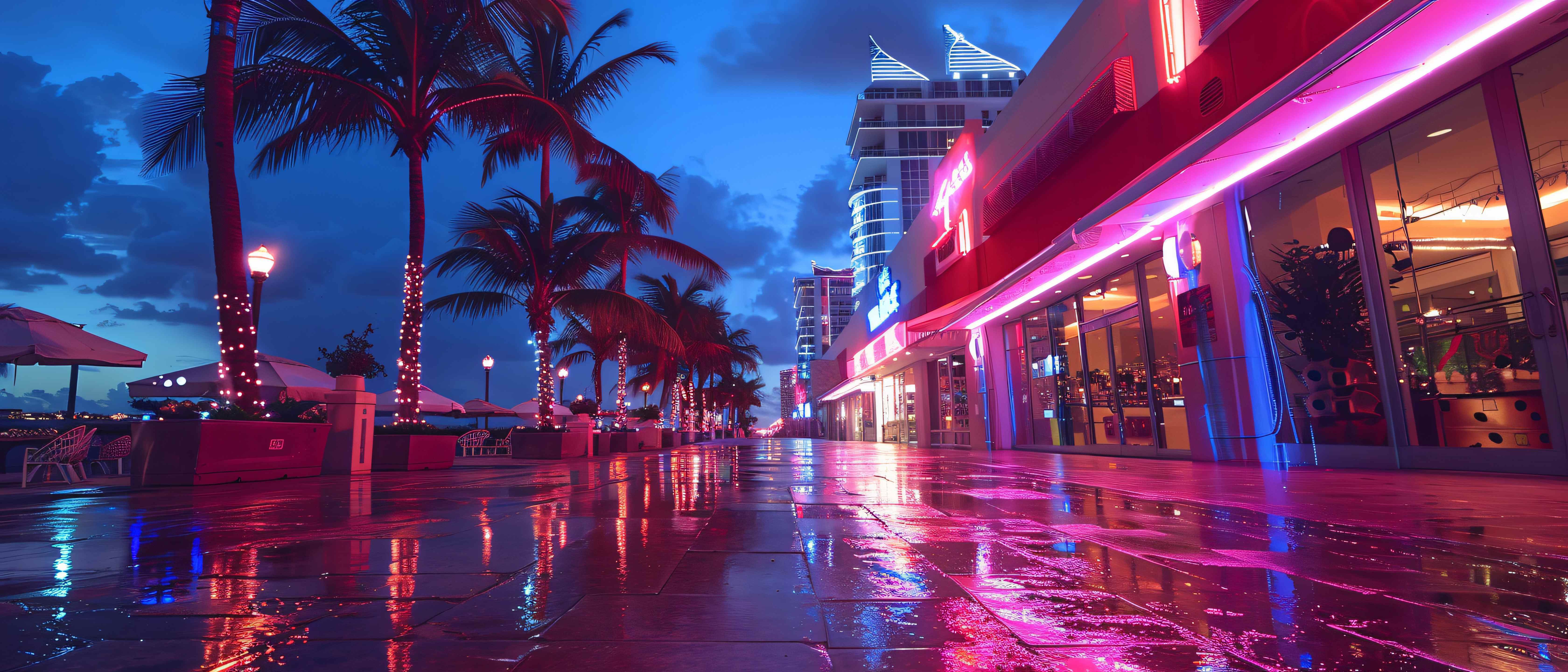 Miami neon street at night
