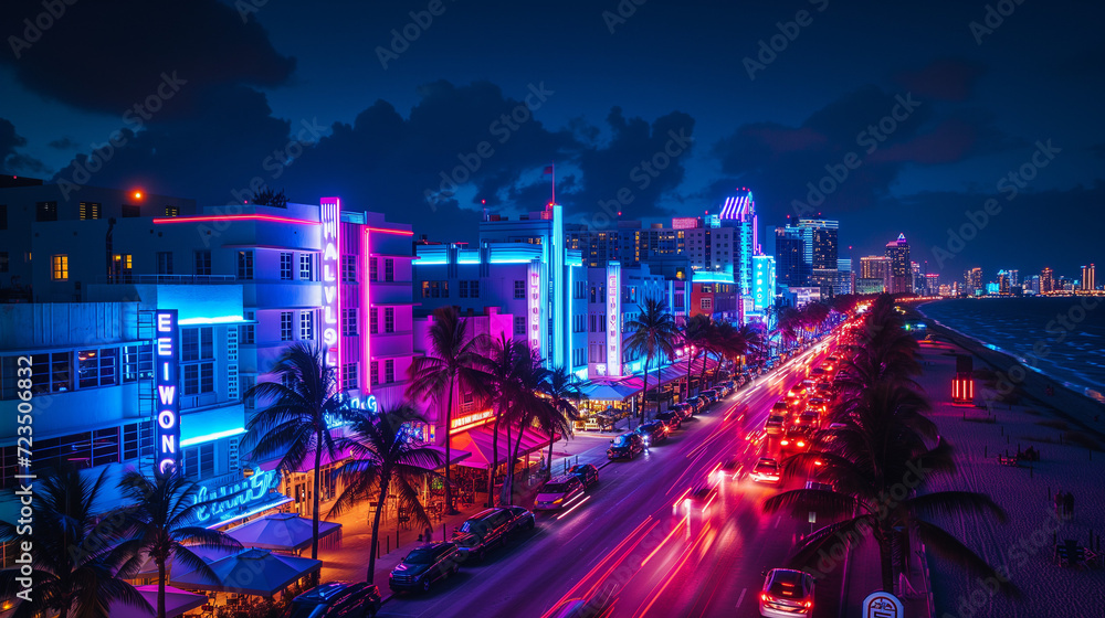Miami Ocean Drive at Night