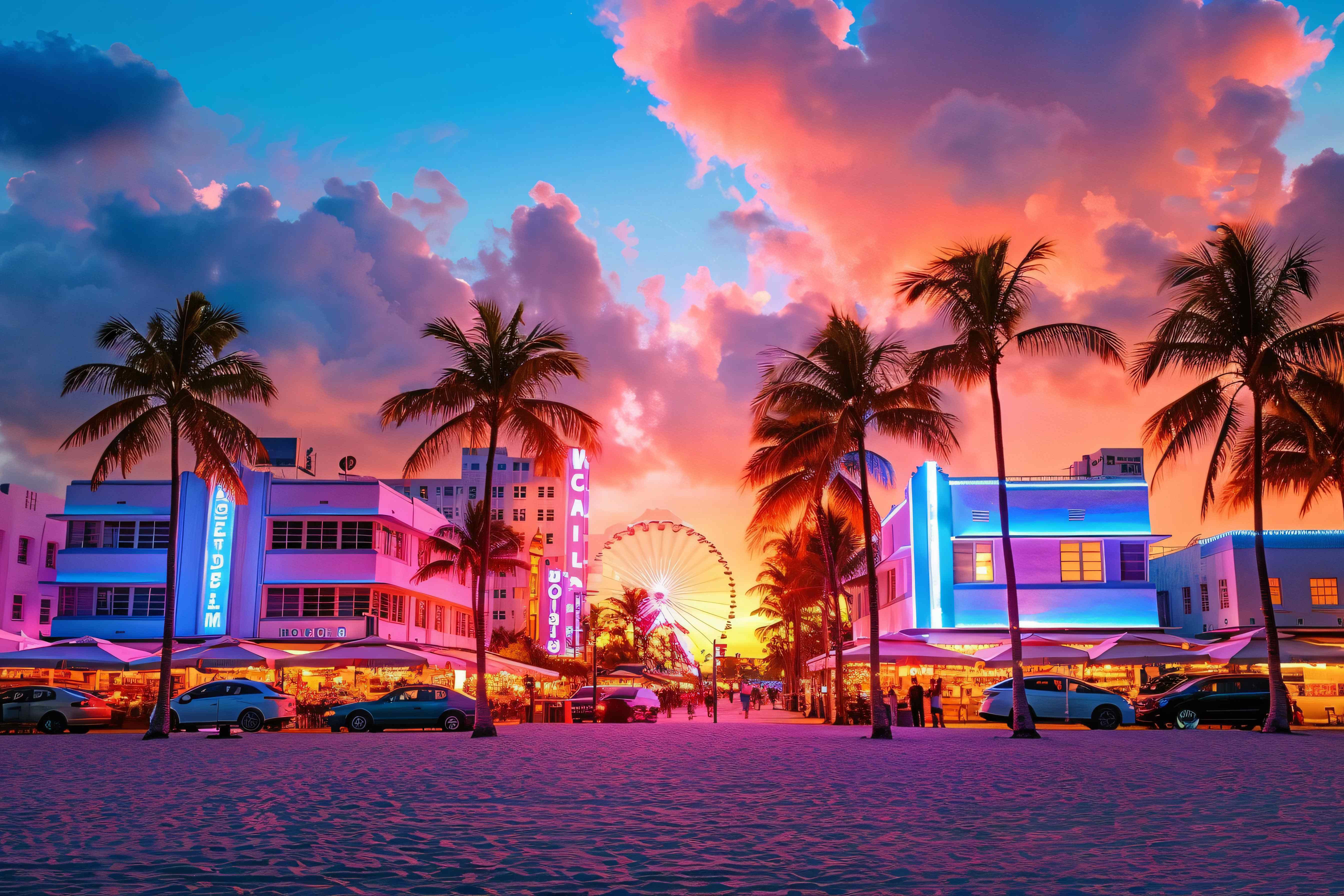 Miami Ocean Drive at sunset
